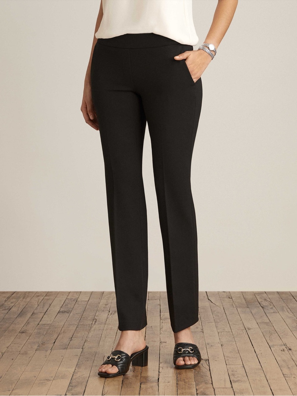 Anne Klein Black Straight Leg Pull-On Pants
